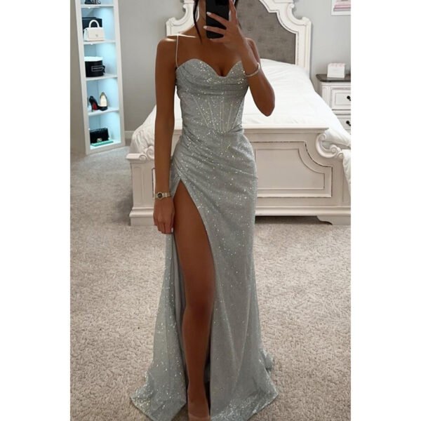 Sexy Split Suspender Dress – Fashion Slim V-Neck Long Evening Dress for Women - Image 2