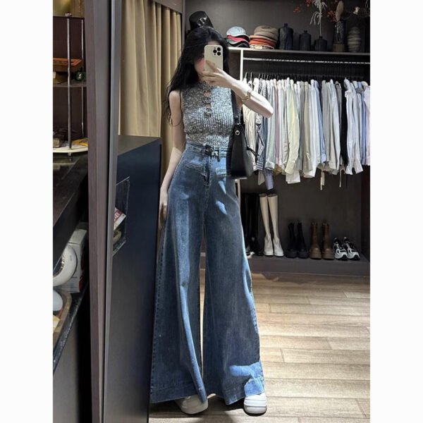 Women’s Retro Blue High Waist Wide Leg Jeans - Image 3