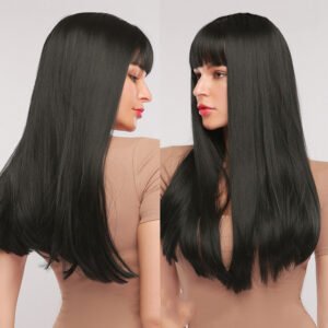 brown grey long straight wig
