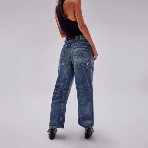 Loose Fit Drawstring Splash-Ink Jeans for Women – Straight Leg Casual Denim - Image 3