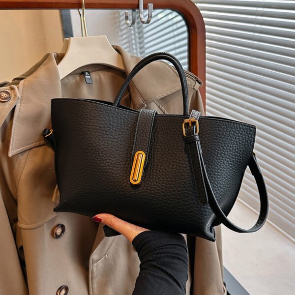 INS Litchi Pattern Shoulder Bag – Fashion Zipper Bucket Tote Handbag - Image 7