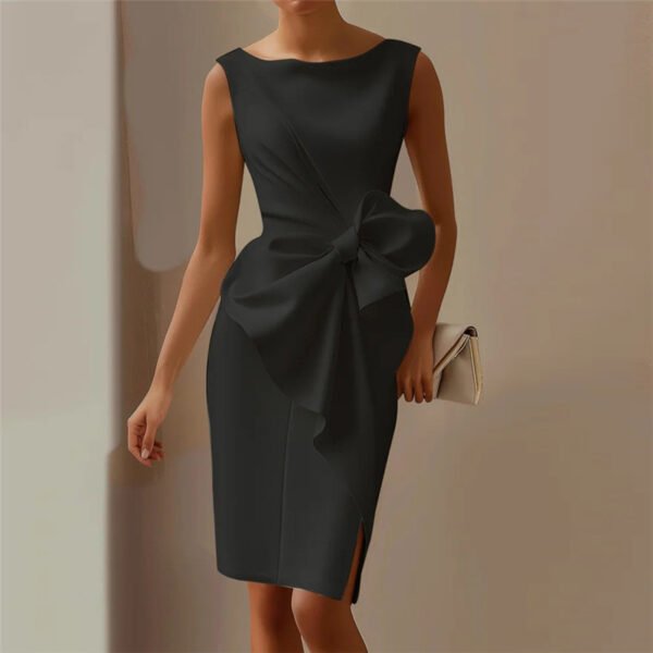 Fashion Graceful Bow Dress Skirt High Waist Slim Solid Color Dress - Image 5