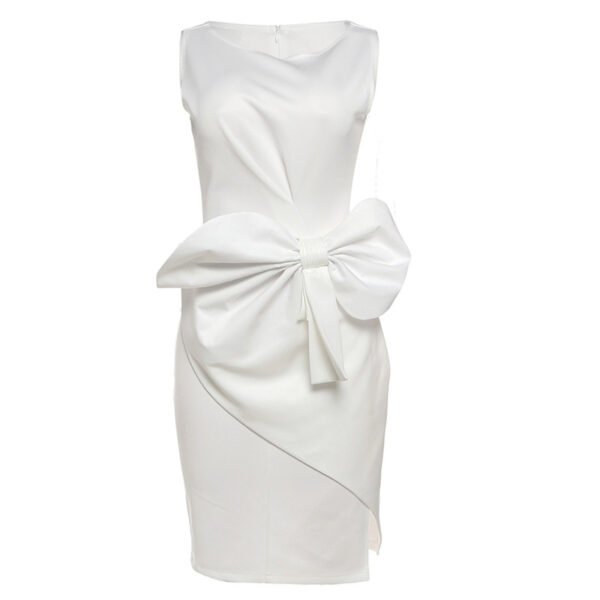 Fashion Graceful Bow Dress Skirt High Waist Slim Solid Color Dress - Image 7