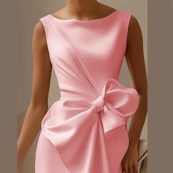 Fashion Graceful Bow Dress Skirt High Waist Slim Solid Color Dress - Image 2