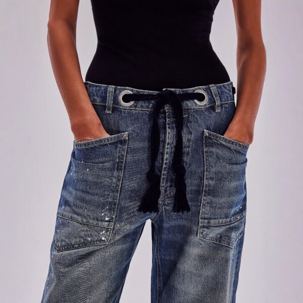 Loose Fit Drawstring Splash-Ink Jeans for Women – Straight Leg Casual Denim - Image 6