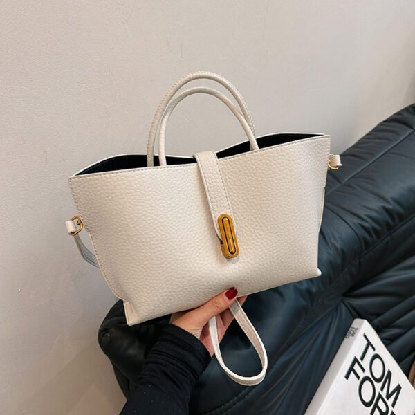 INS Litchi Pattern Shoulder Bag – Fashion Zipper Bucket Tote Handbag - Image 6