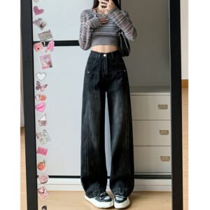 Washed Wide-Leg High Waist Trousers