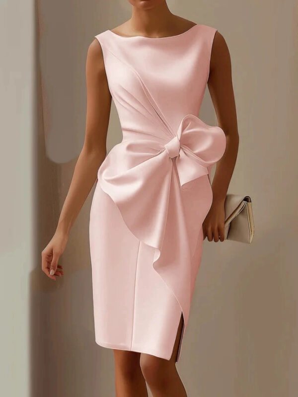 Fashion Graceful Bow Dress Skirt High Waist Slim Solid Color Dress - Image 6