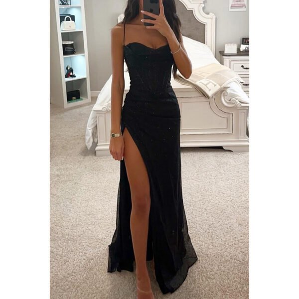 Sexy Split Suspender Dress – Fashion Slim V-Neck Long Evening Dress for Women - Image 3