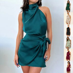 Sleeveless Waist-Tied Short Dress