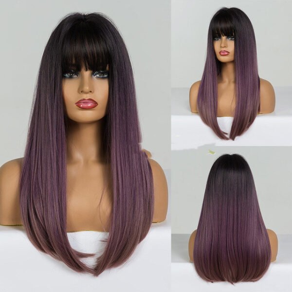 Fashion Brown Grey Long Straight Wig – Natural-Looking Ombre Hair - Image 4