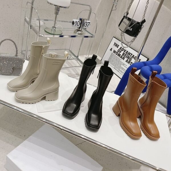Square Toe Platform Rain Boots Mid-Calf – Zipper - Image 5
