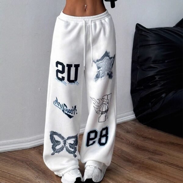 Printed Drawstring Straight-Leg Pants