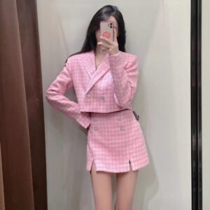 Houndstooth Culotte Suit Set for Women