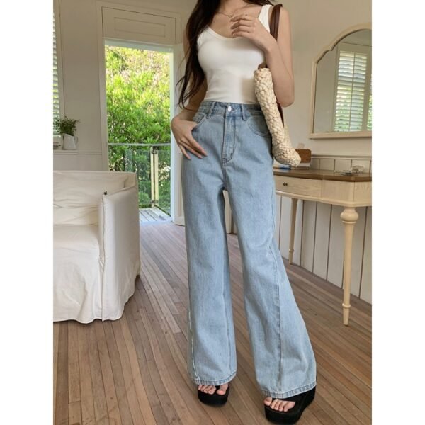 Women’s Retro Patchwork Wide-Leg Jeans – High Waist Cropped Fit - Image 3