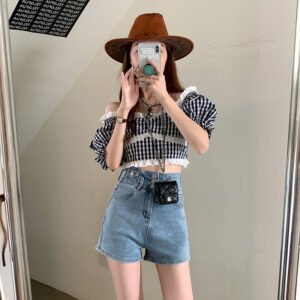 High Waist Stretch Denim Shorts