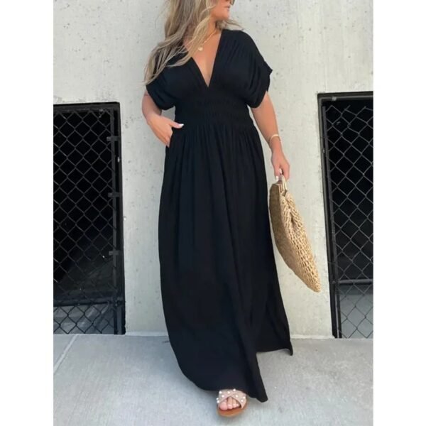 Women’s Summer V-Neck Slit Maxi Dress – Batwing Sleeves & Elastic Waist - Image 6