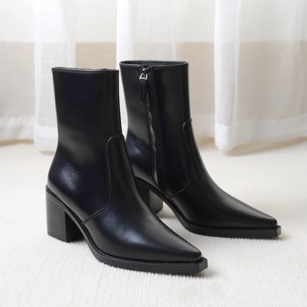 Women’s Genuine Leather Chunky Heel Martin Boots – Autumn & Winter Ankle Style - Image 4