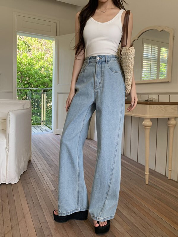 Women’s Retro Patchwork Wide-Leg Jeans – High Waist Cropped Fit - Image 2