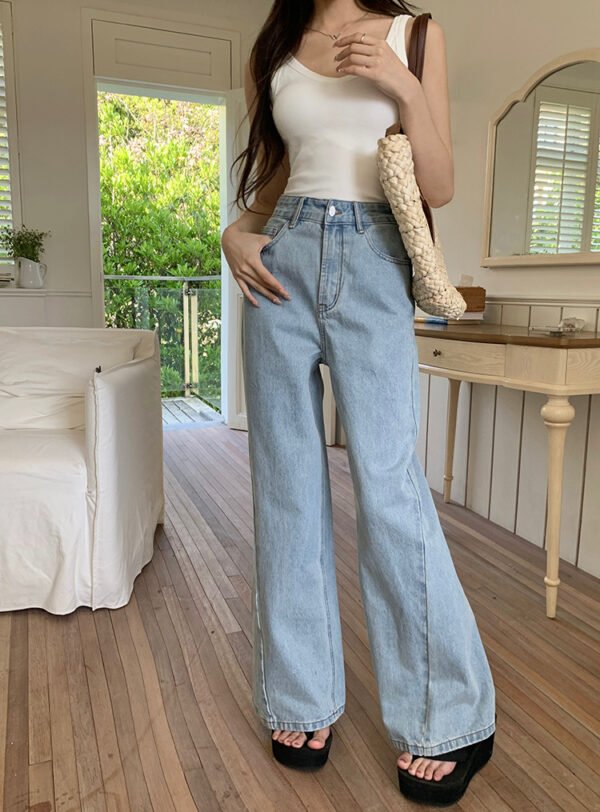 Women’s Retro Patchwork Wide-Leg Jeans – High Waist Cropped Fit - Image 4