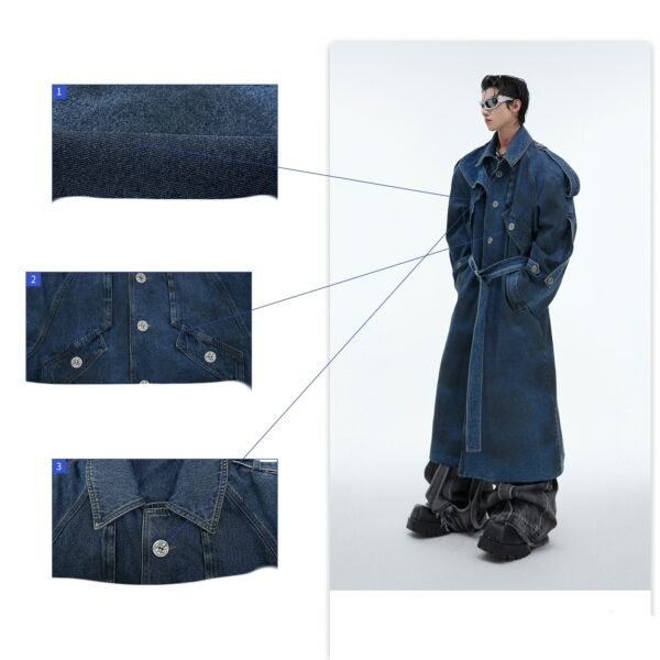 Women’s Long Denim Coat – Double-Layer Design with Padded Shoulders - Image 5