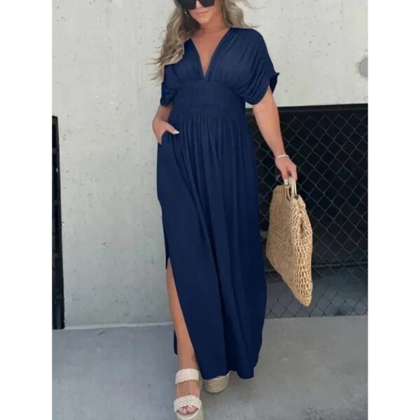 Women’s Summer V-Neck Slit Maxi Dress – Batwing Sleeves & Elastic Waist - Image 5