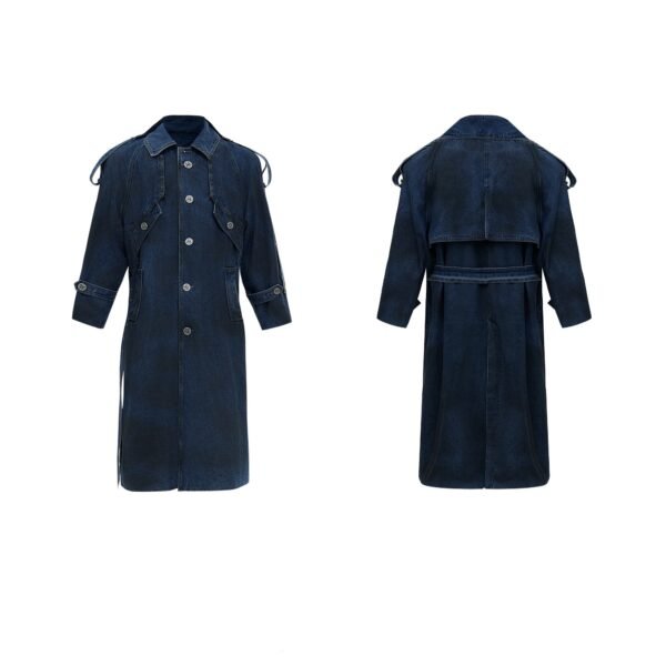 Women’s Long Denim Coat – Double-Layer Design with Padded Shoulders - Image 6