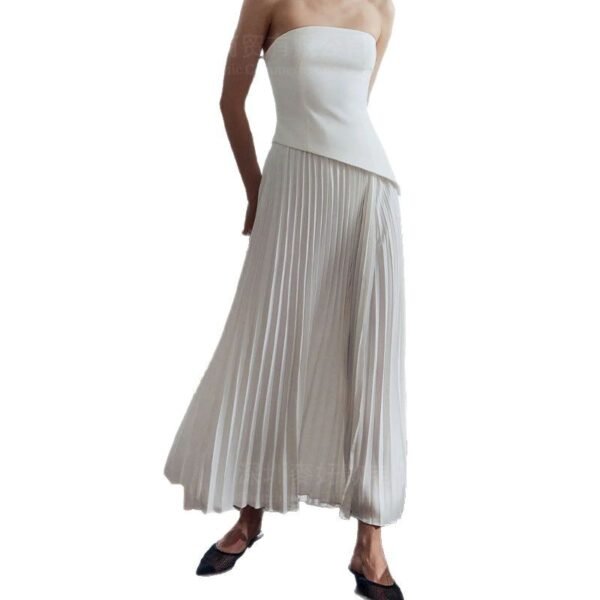 Strapless Pleated Side-Slit Tube Top Dress – Faux Two-Piece Style for Women - Image 5