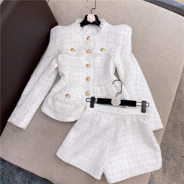 White Floral Jacket & Shorts Set