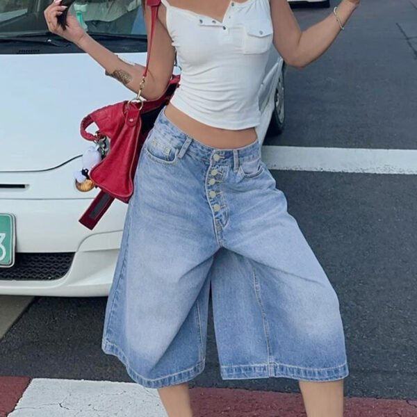 Women’s Multi-Button Denim Shorts - High-Waist Denim Shorts - Image 3