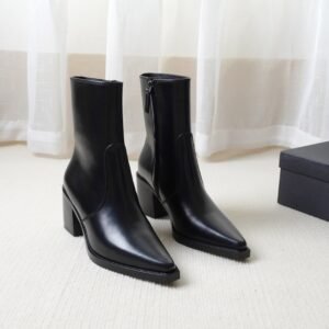 Genuine Leather Chunky Heel Martin Boots