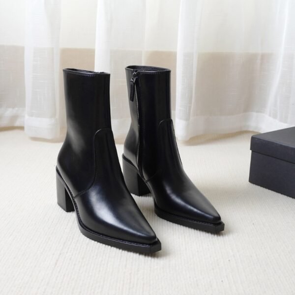 Genuine Leather Chunky Heel Martin Boots