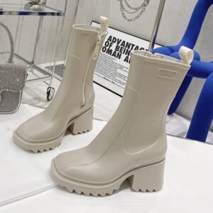 Square Toe Platform Rain Boots Mid-Calf