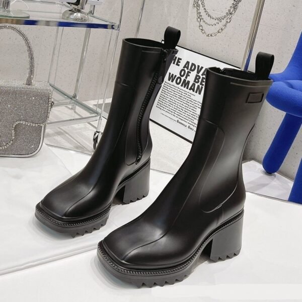 Square Toe Platform Rain Boots Mid-Calf – Zipper - Image 6