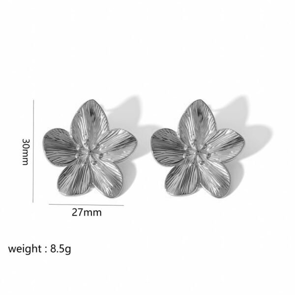 Gold Stainless Steel Butterfly Flower Stud Earrings - Image 2