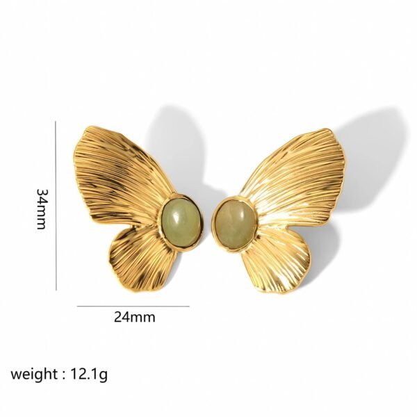 Gold Stainless Steel Butterfly Flower Stud Earrings - Image 5