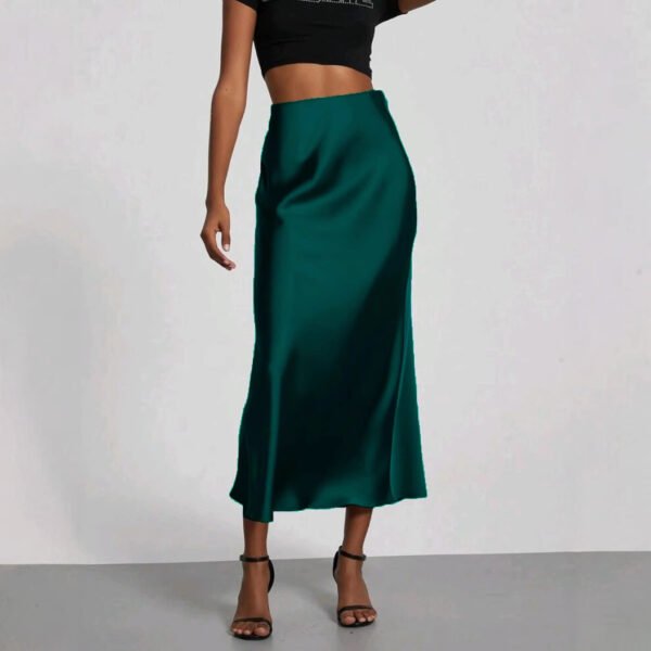 Women's Slim Fit Satin Skirt Fashion Chic Solid Long Skirt - Image 5