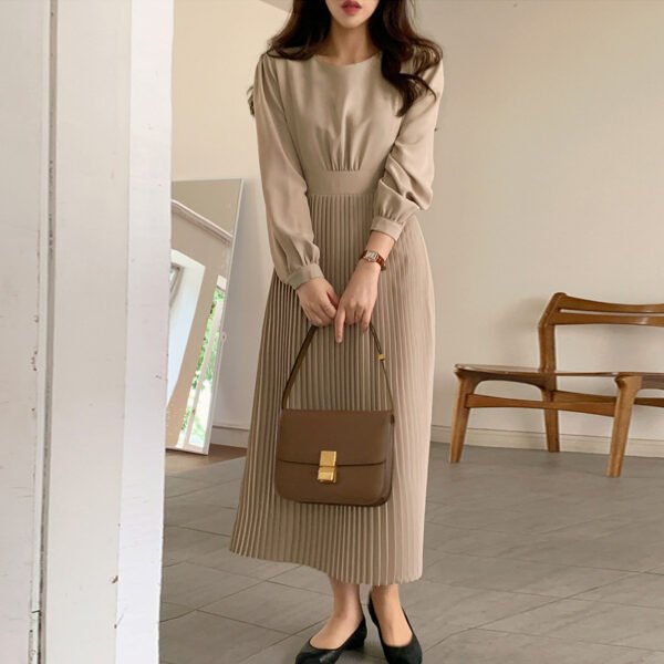 Round Neck French Elegance Pleated Dress - Image 7