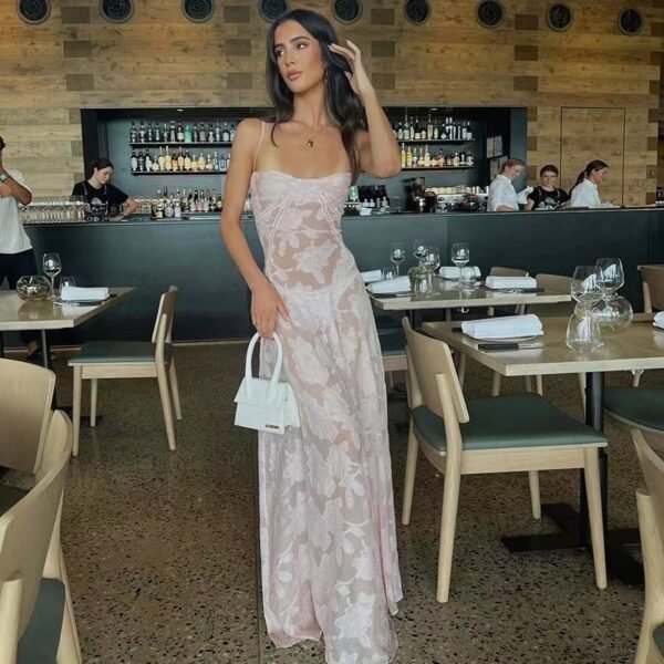 Sexy Flowers Lace Suspender Dress Summer Fashion Slim Back Lace-up Long Dresses Party Evening Club Clothing For Women - Image 8