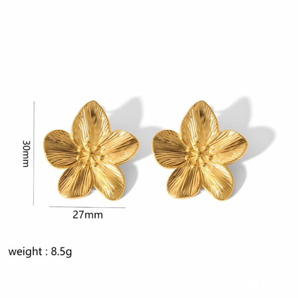 Gold Stainless Steel Butterfly Flower Stud Earrings - Image 10