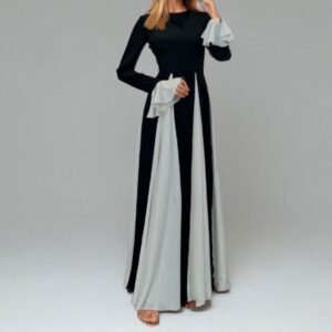 Sling Contrast Color Loose Big Hem Holiday Waist Dress