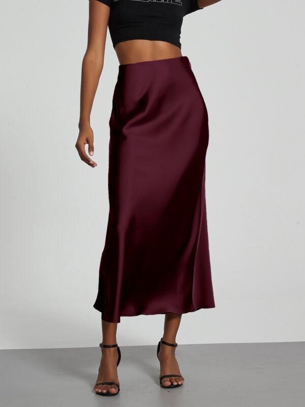 Women's Slim Fit Satin Skirt Fashion Chic Solid Long Skirt - Image 6