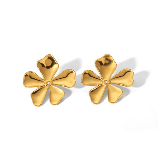 Gold Stainless Steel Butterfly Flower Stud Earrings - Image 6