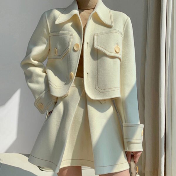 Elegant Woolen Two-Piece Skirt Suit - Image 2