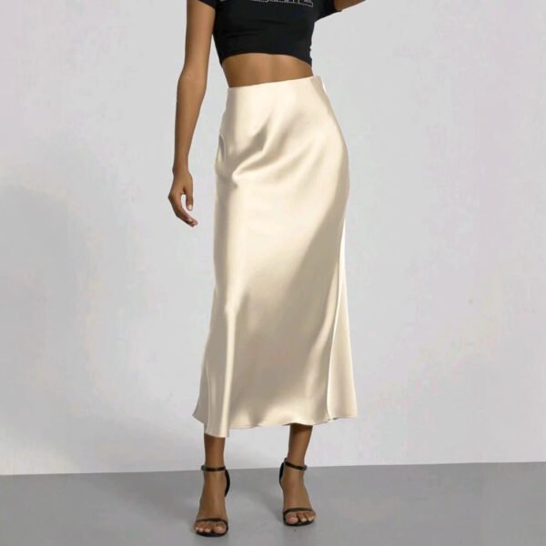 Women's Slim Fit Satin Skirt Fashion Chic Solid Long Skirt - Image 7