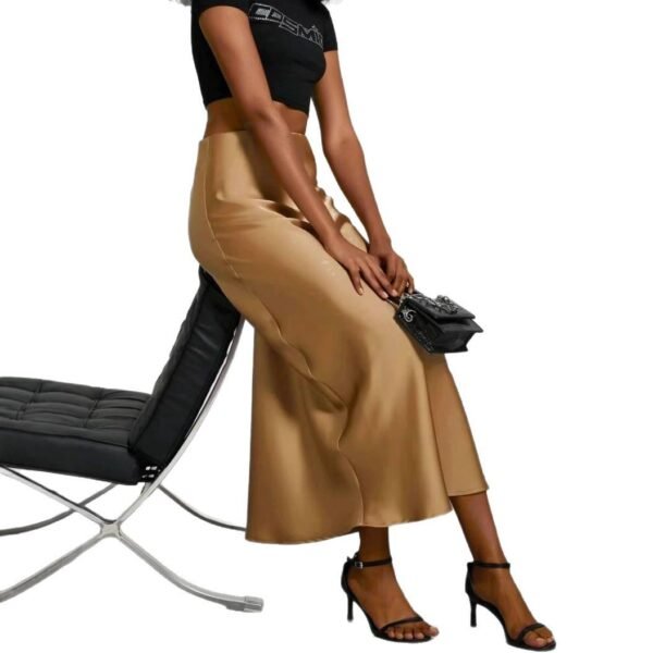 Women's Slim Fit Satin Skirt Fashion Chic Solid Long Skirt - Image 8