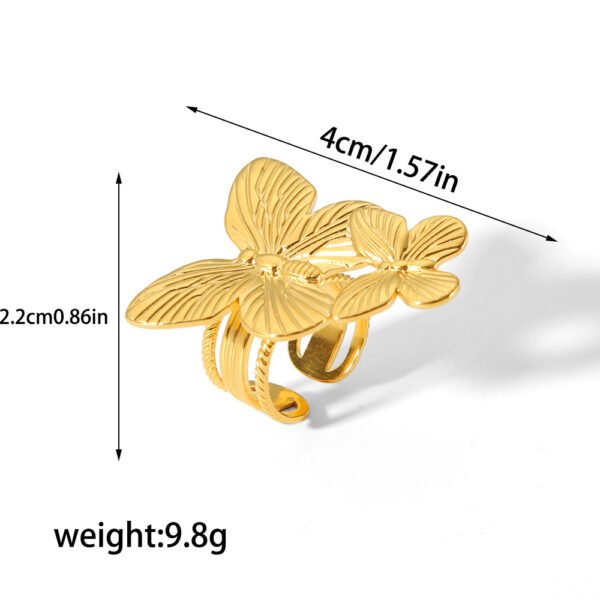 Gold Stainless Steel Butterfly Flower Stud Earrings - Image 3