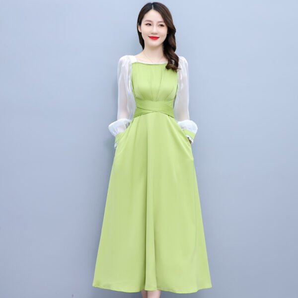 Green Satin Slim Fit Long Dress - Image 7