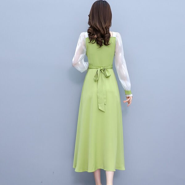 Green Satin Slim Fit Long Dress - Image 8