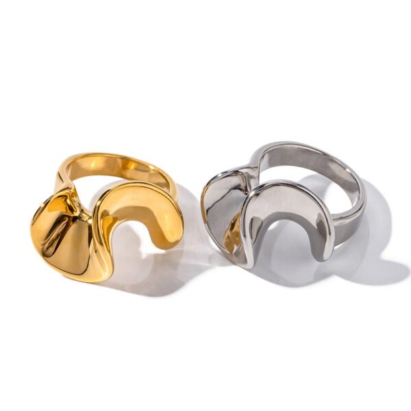 Gold-plated Ruffled Stainless Steel Ring - Image 7